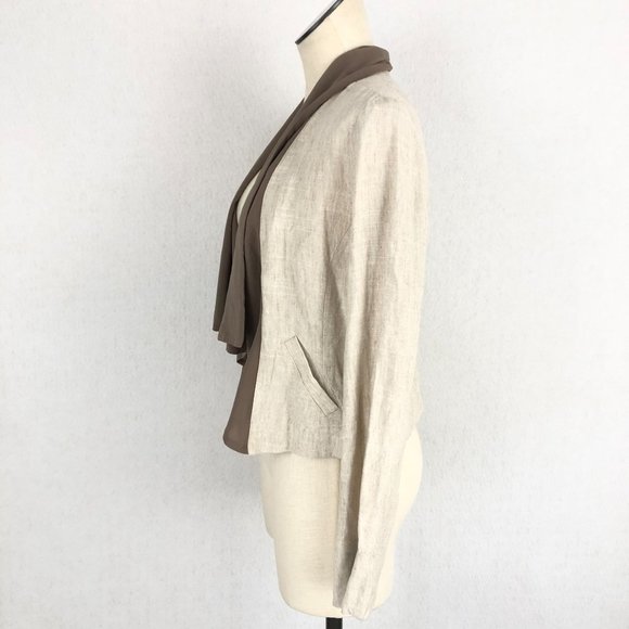 MM Couture Miss Me Women's Size Small Beige Brown Linen Blend Jacket Lightweight - Picture 2 of 11